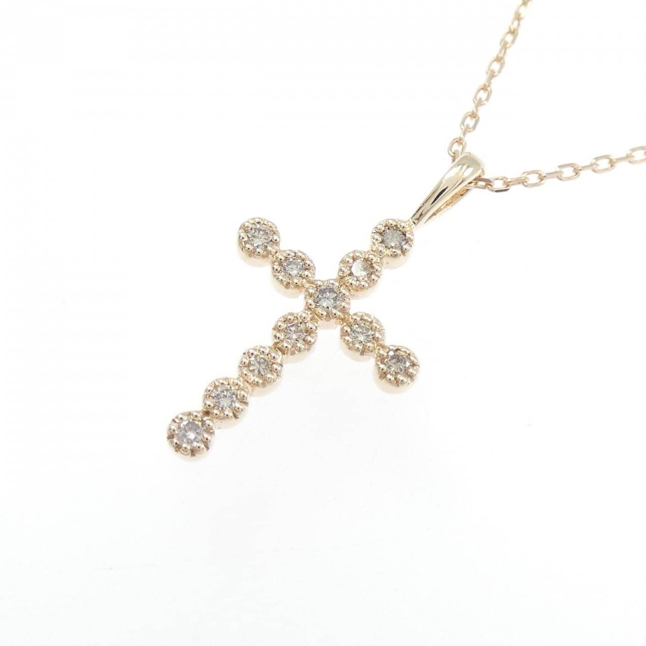 K10PG クロス ダイヤモンド ネックレス 0.11CT