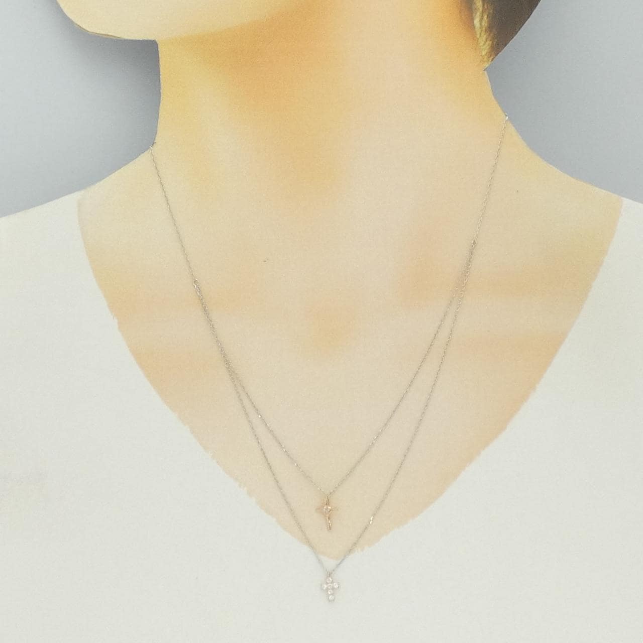 K10WG/K10PG クロス×ハート ダイヤモンド ネックレス 0.10CT