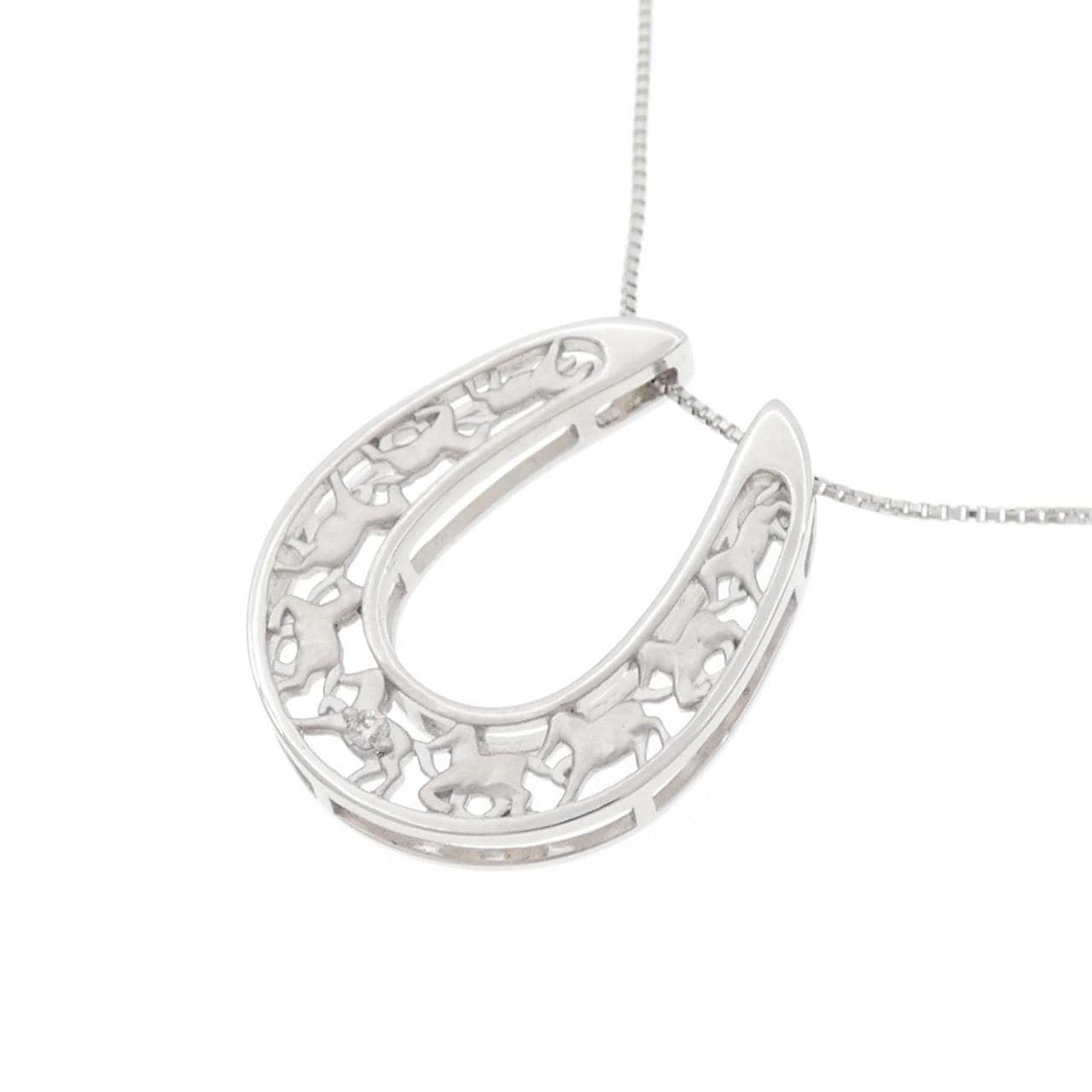 【新品】PT950/PT850 ホースシュー ダイヤモンド ネックレス 0.01CT