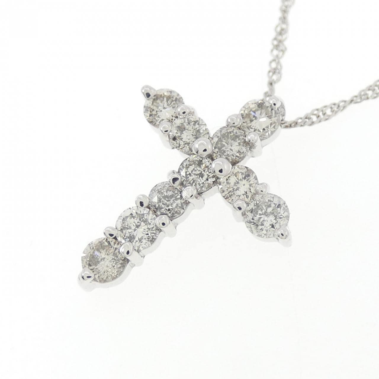 K18WG/750WG クロス ダイヤモンド ネックレス 0.50CT