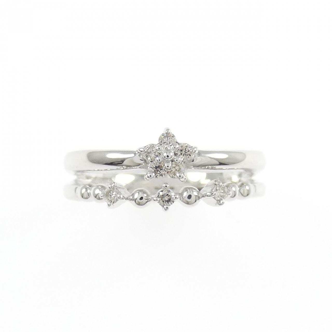 K18WG フラワー ダイヤモンド リング 0.08CT