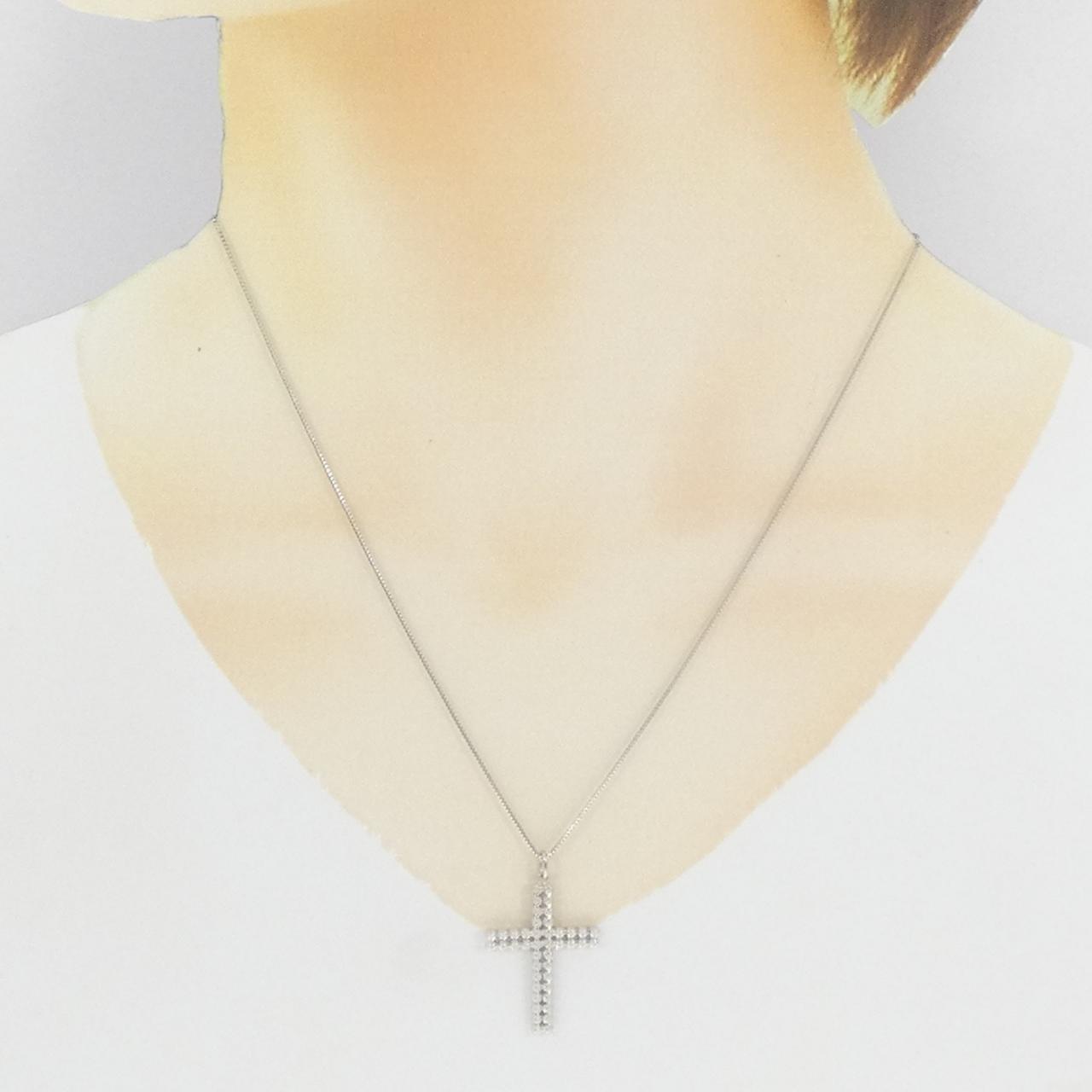 K18WG/PT クロス ネックレス