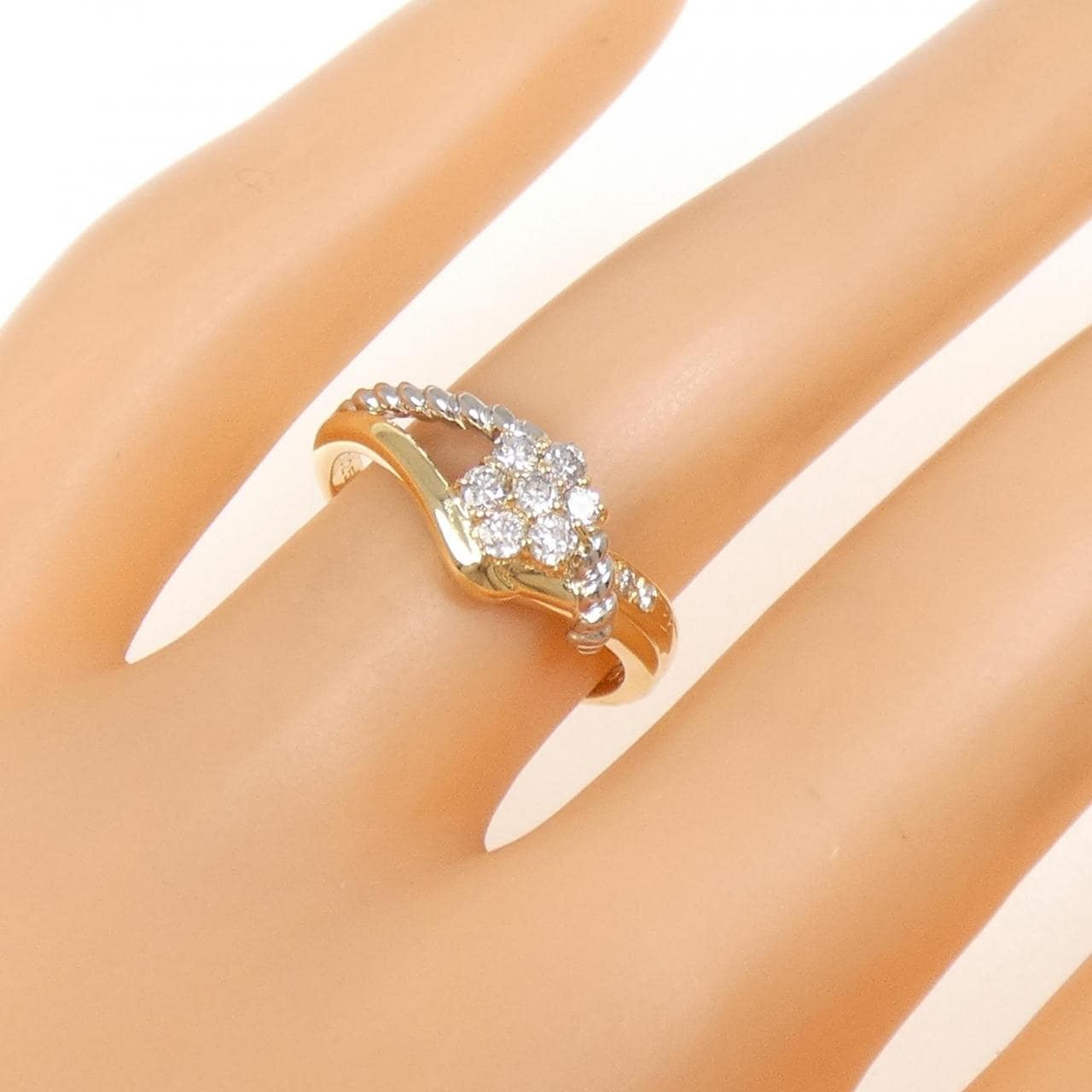 K18YG/PT900 フラワー ダイヤモンド リング 0.25CT
