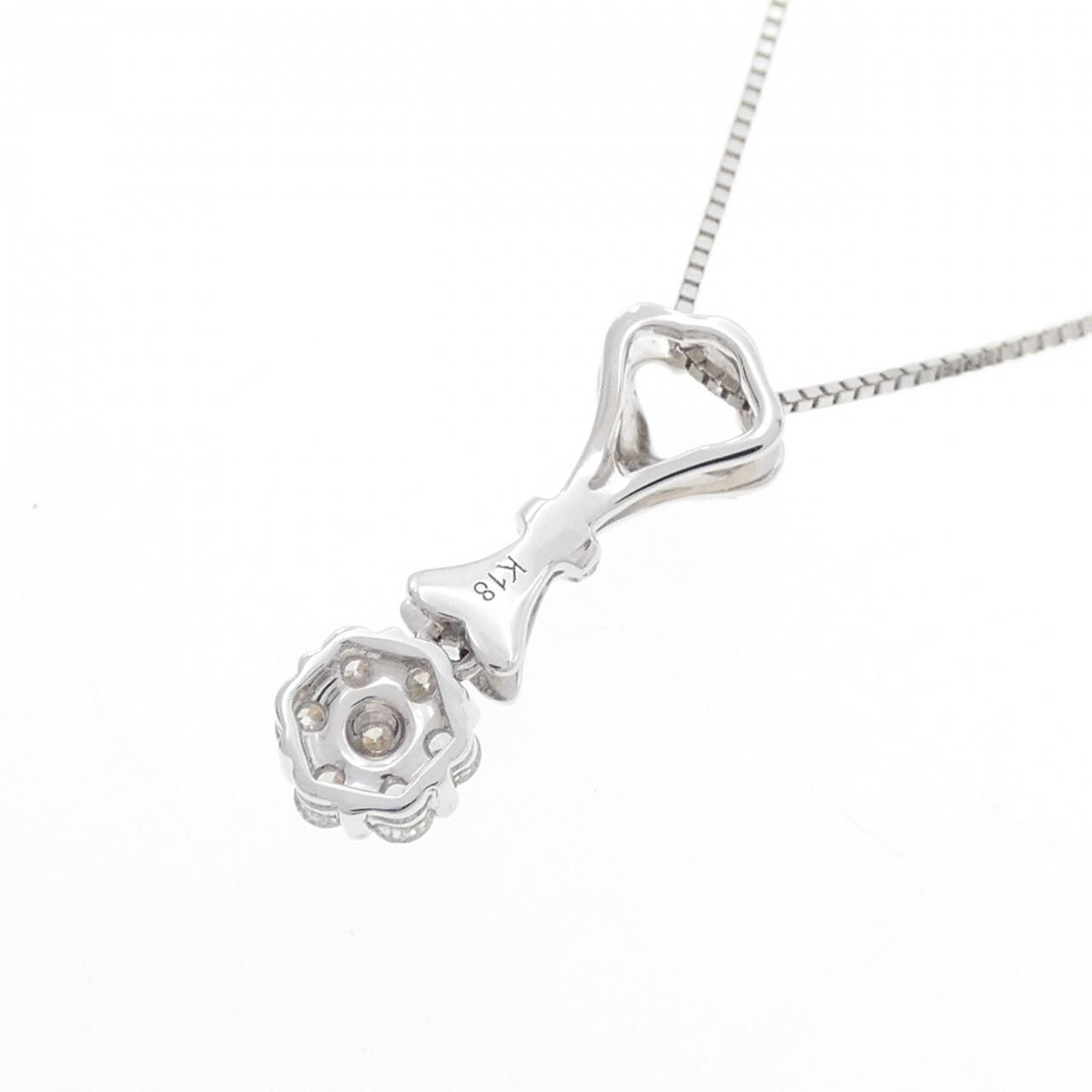 K18WG フラワー ダイヤモンド ネックレス 0.18CT