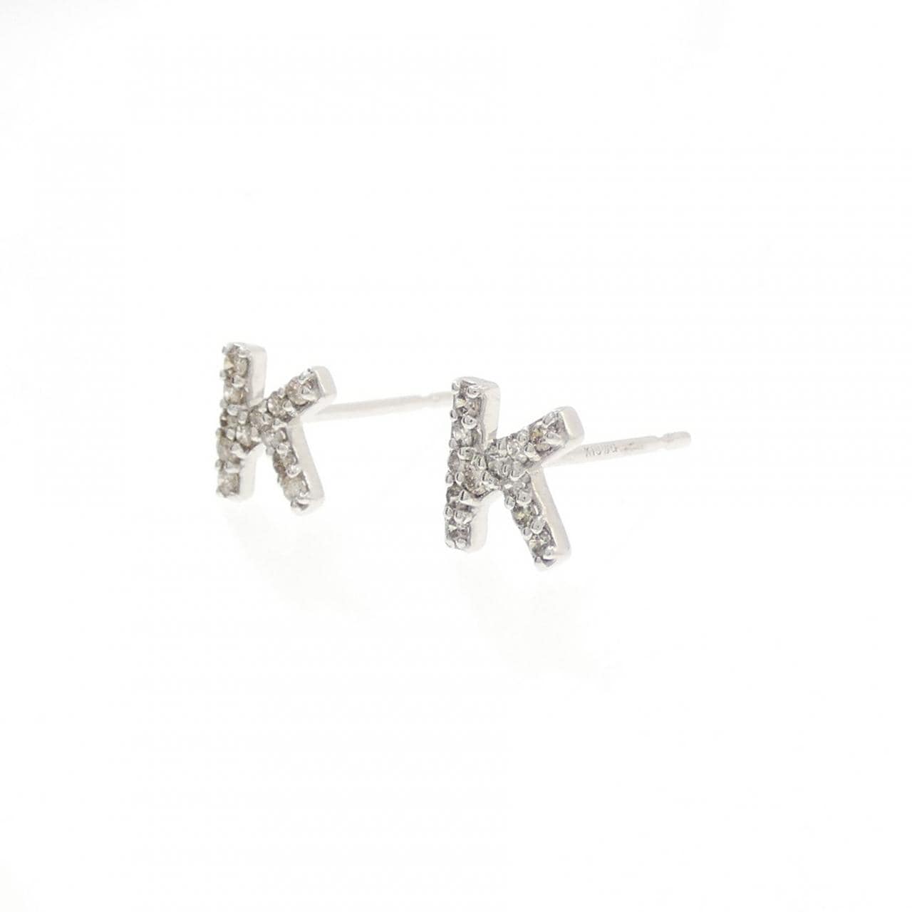 K18WG イニシャルK ダイヤモンド ピアス 0.16CT