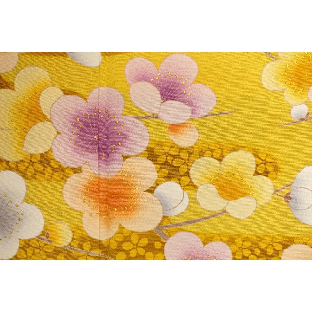 [Unused items] Furisode Yuzen gold-colored kimono/Nagajun undergarment 2-piece set