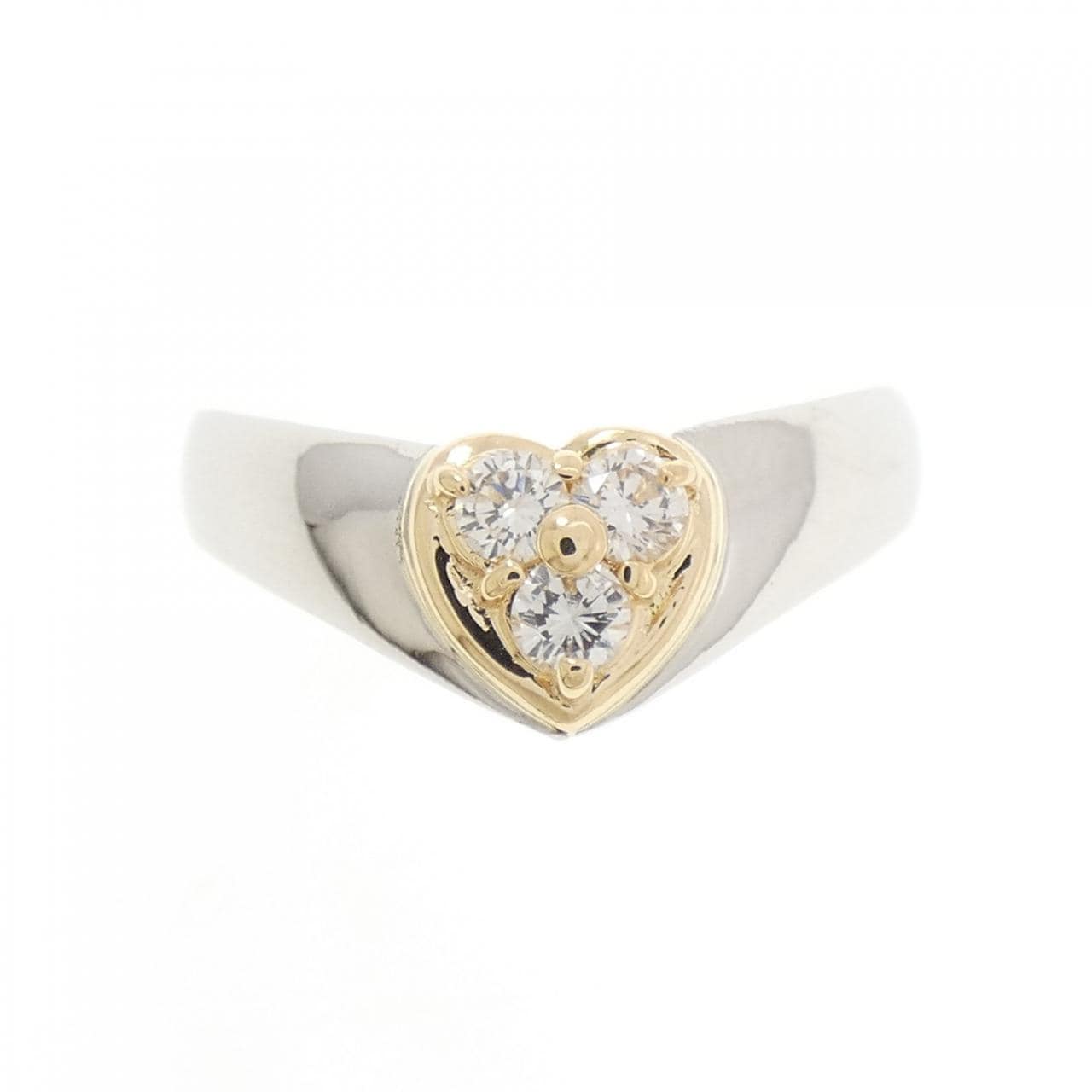 K18YG/PT900 Heart Diamond Ring