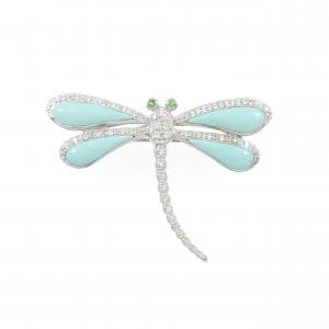 K18WG トンボ カラーストーン ブローチ