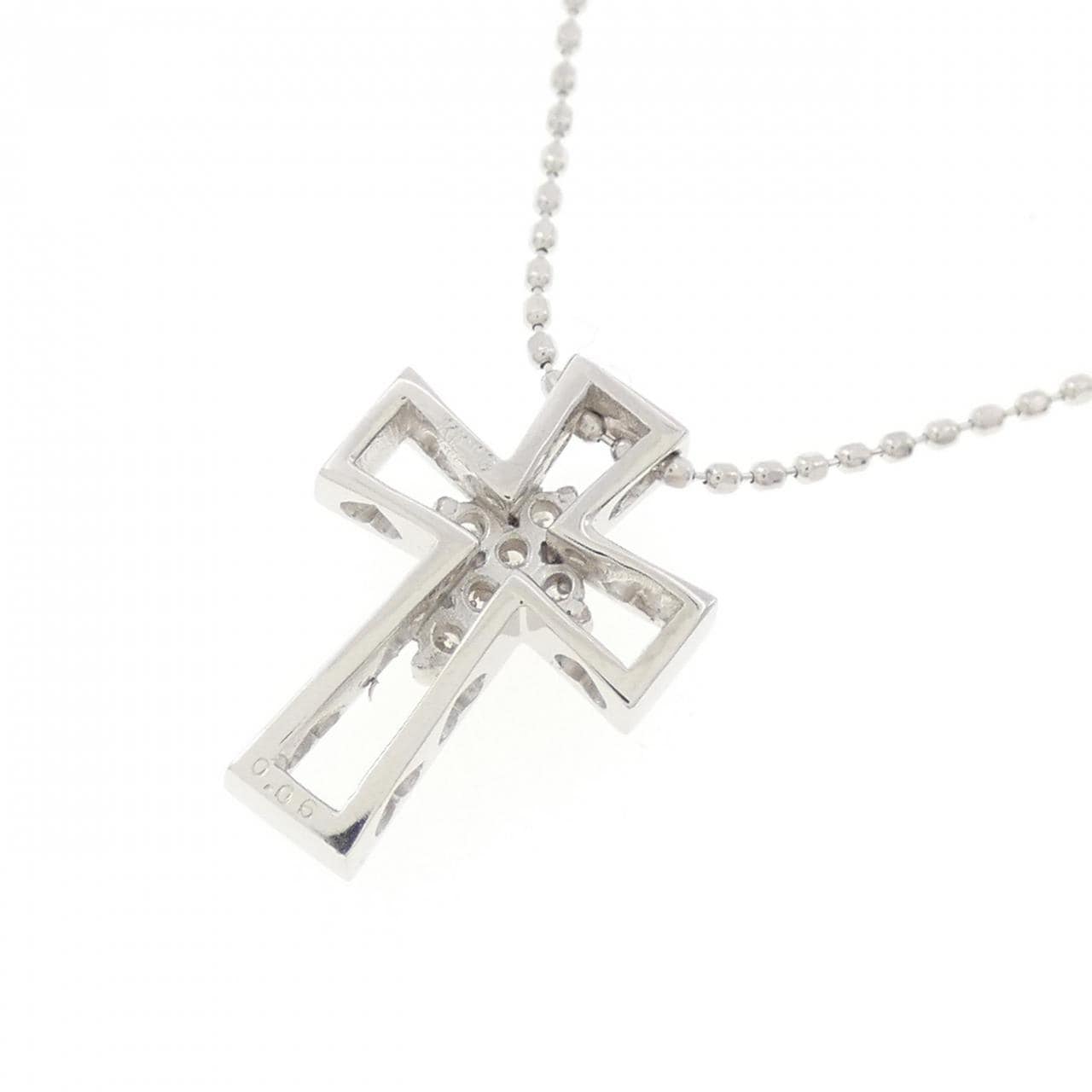 K18WG クロス ダイヤモンド ネックレス 0.06CT