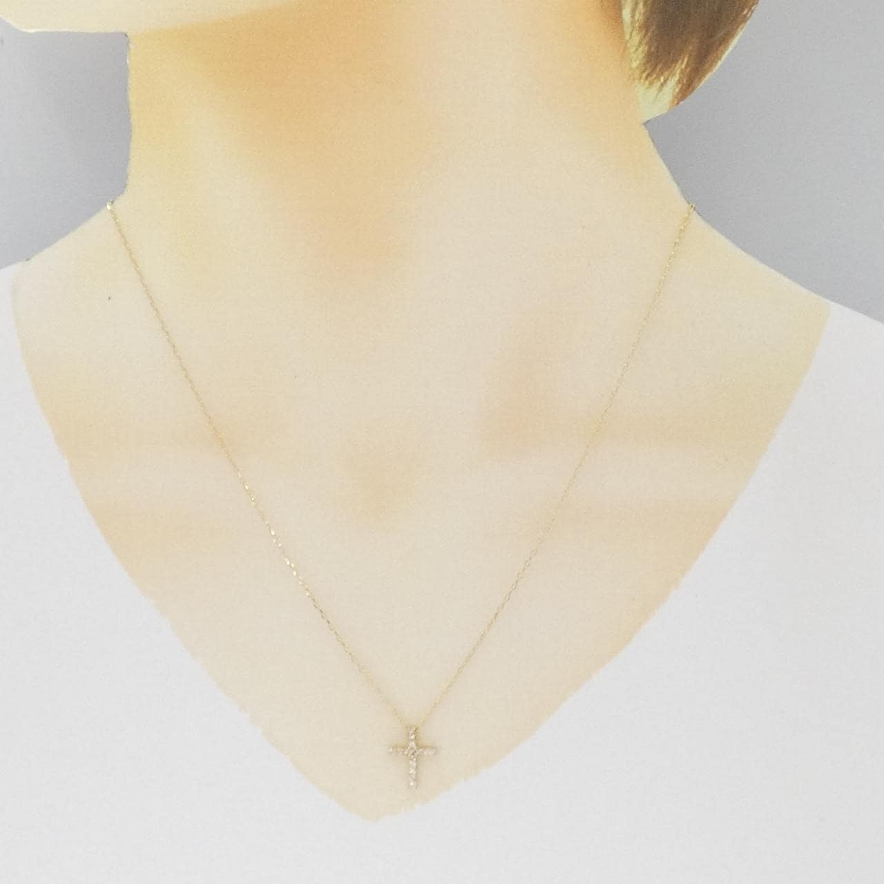 K18YG クロス ダイヤモンド ネックレス 0.15CT