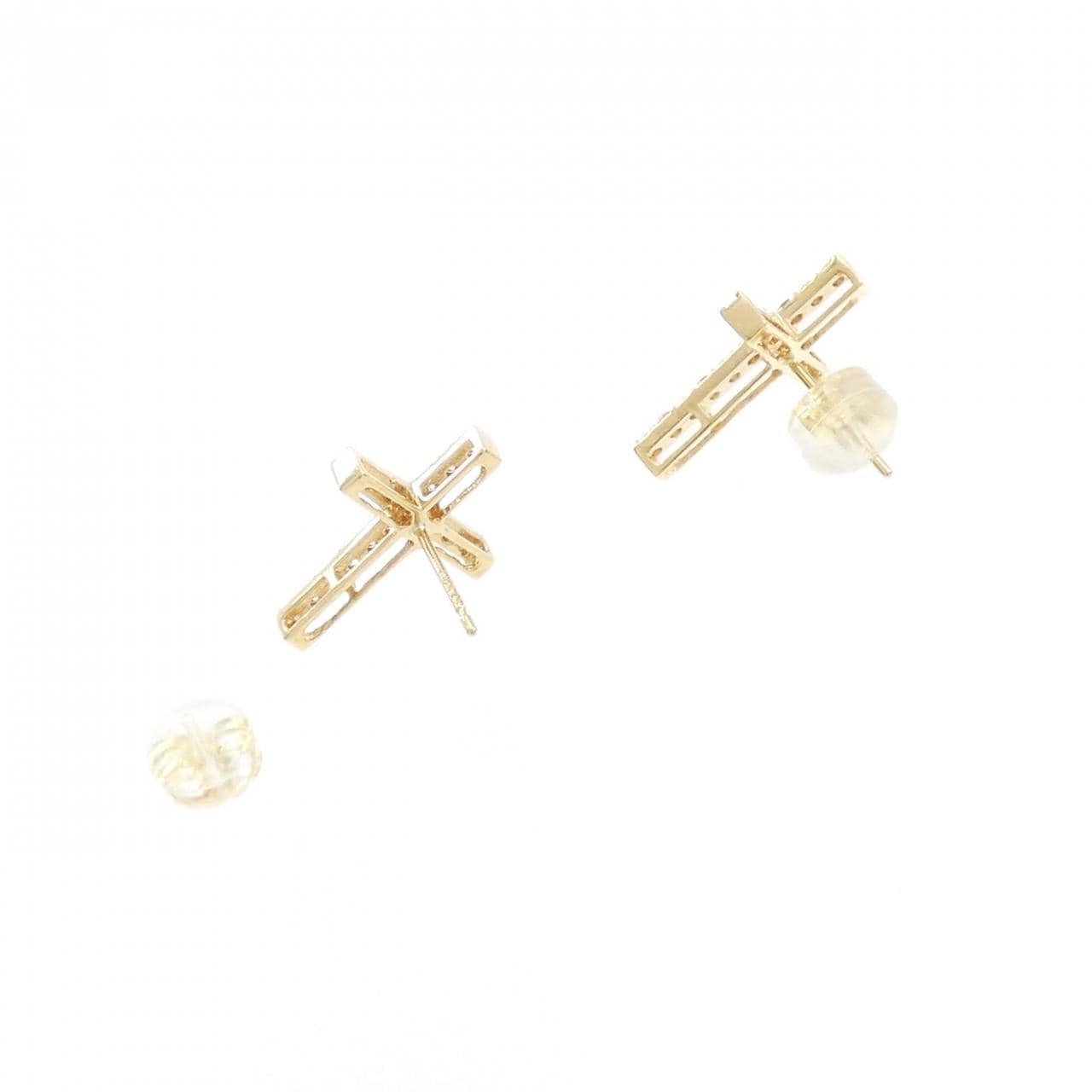 [BRAND NEW] K18YG cross Diamond earrings 0.40CT