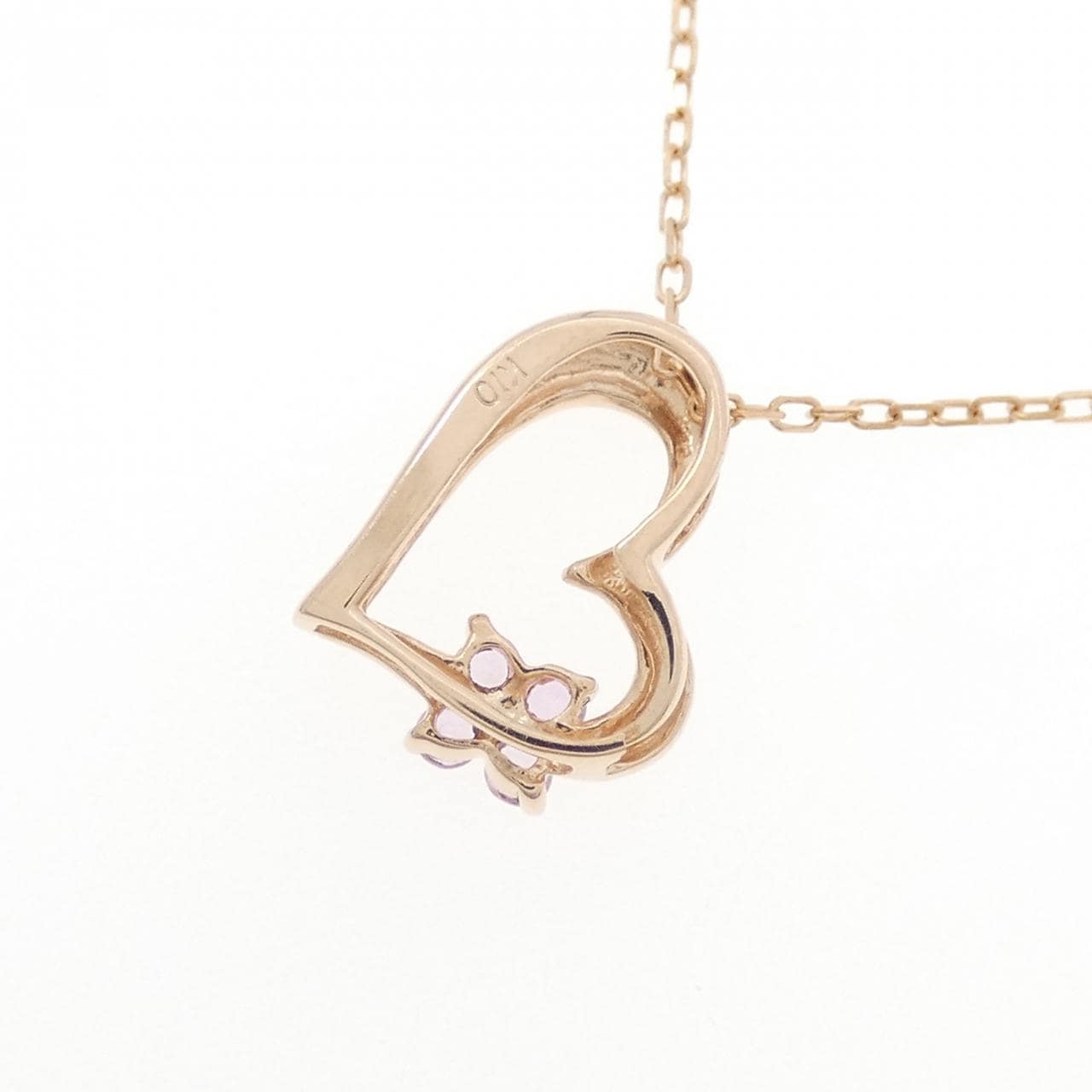 K10PG ハート×フラワー サファイヤ ネックレス