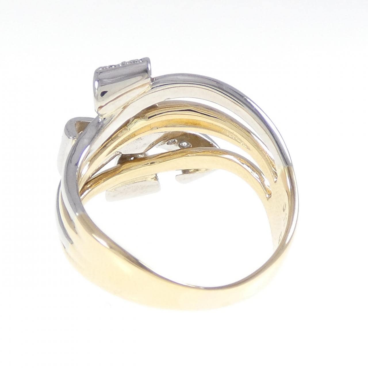 K18YG/PT900 リボン ダイヤモンド リング 0.19CT