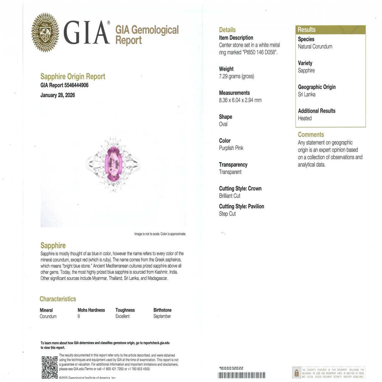 PT850 サファイヤ リング 1.46CT スリランカ産