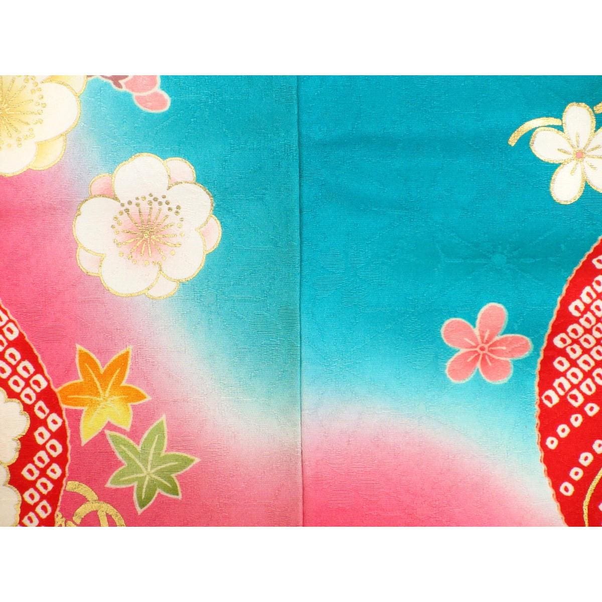 振袖　友禅金彩加工　刺繍入りボカシ染　身幅Ｌ寸