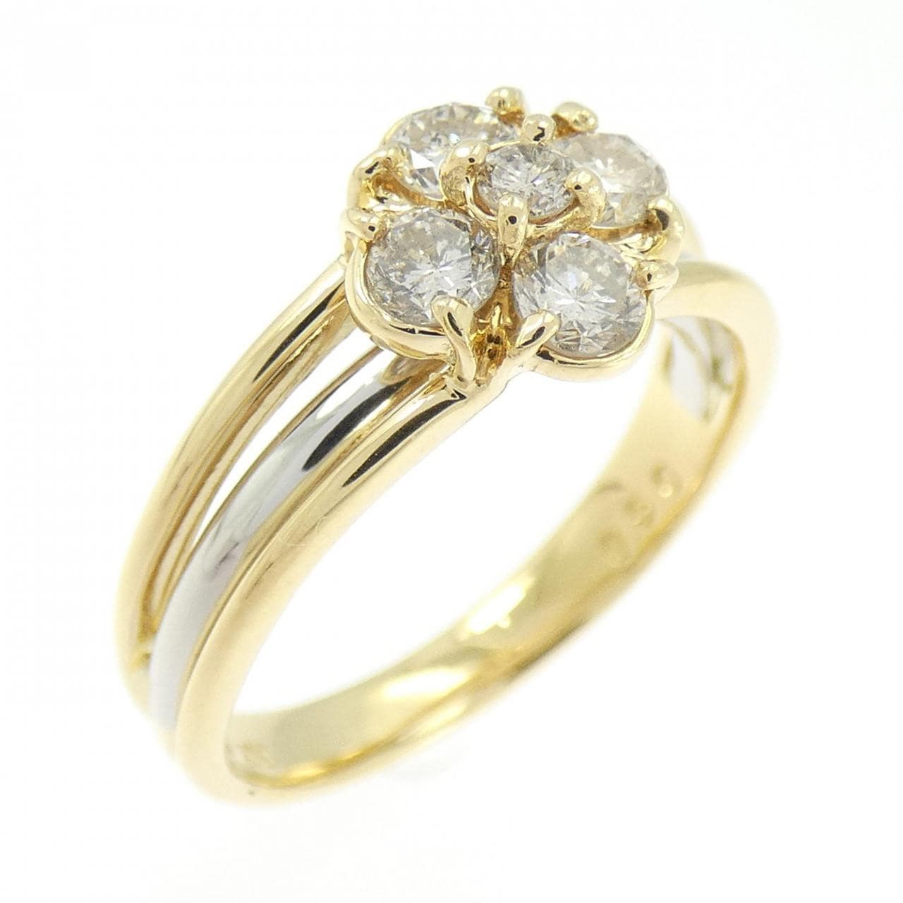 K18YG/PT900 フラワー ダイヤモンド リング 0.50CT