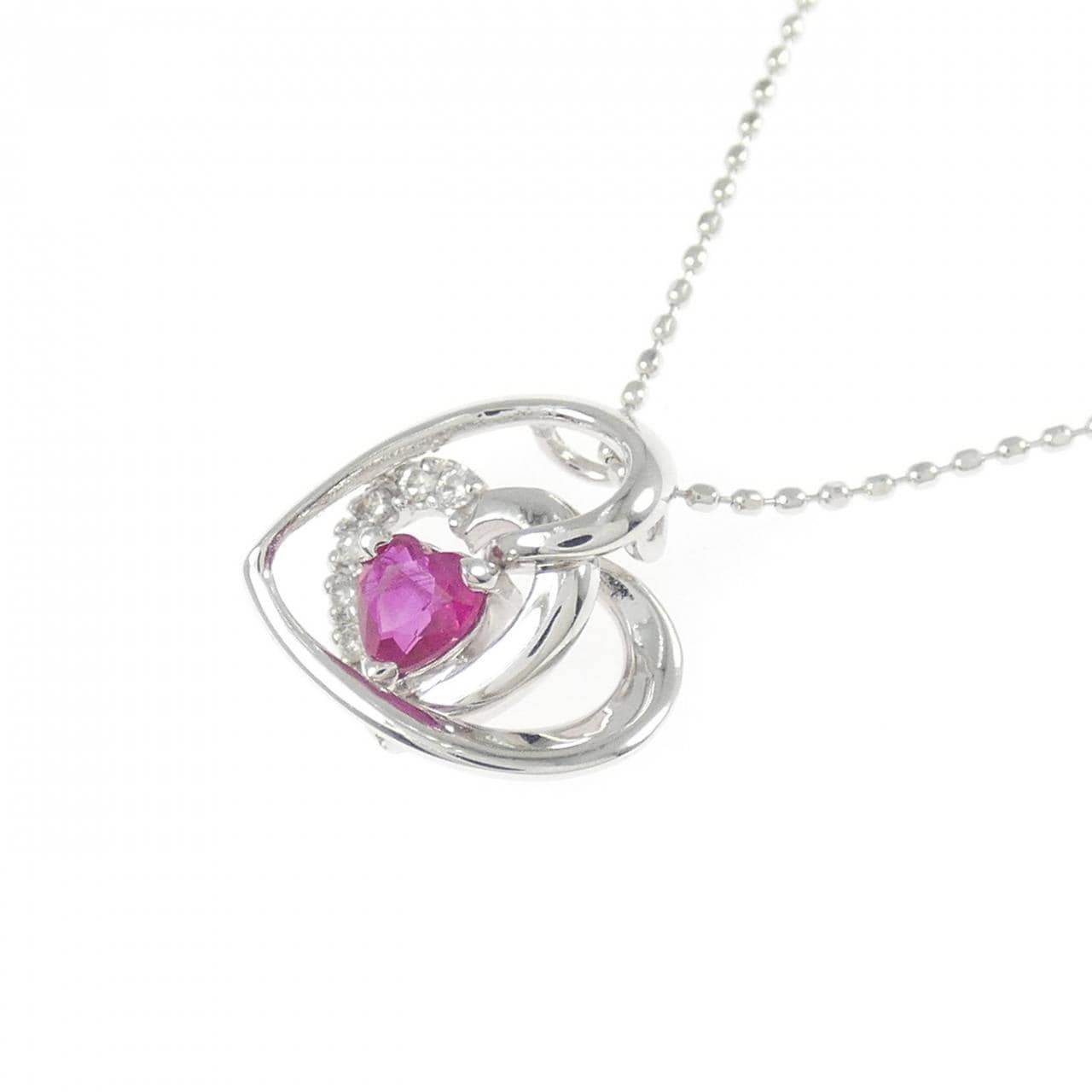 K18WG ハート ルビー ネックレス