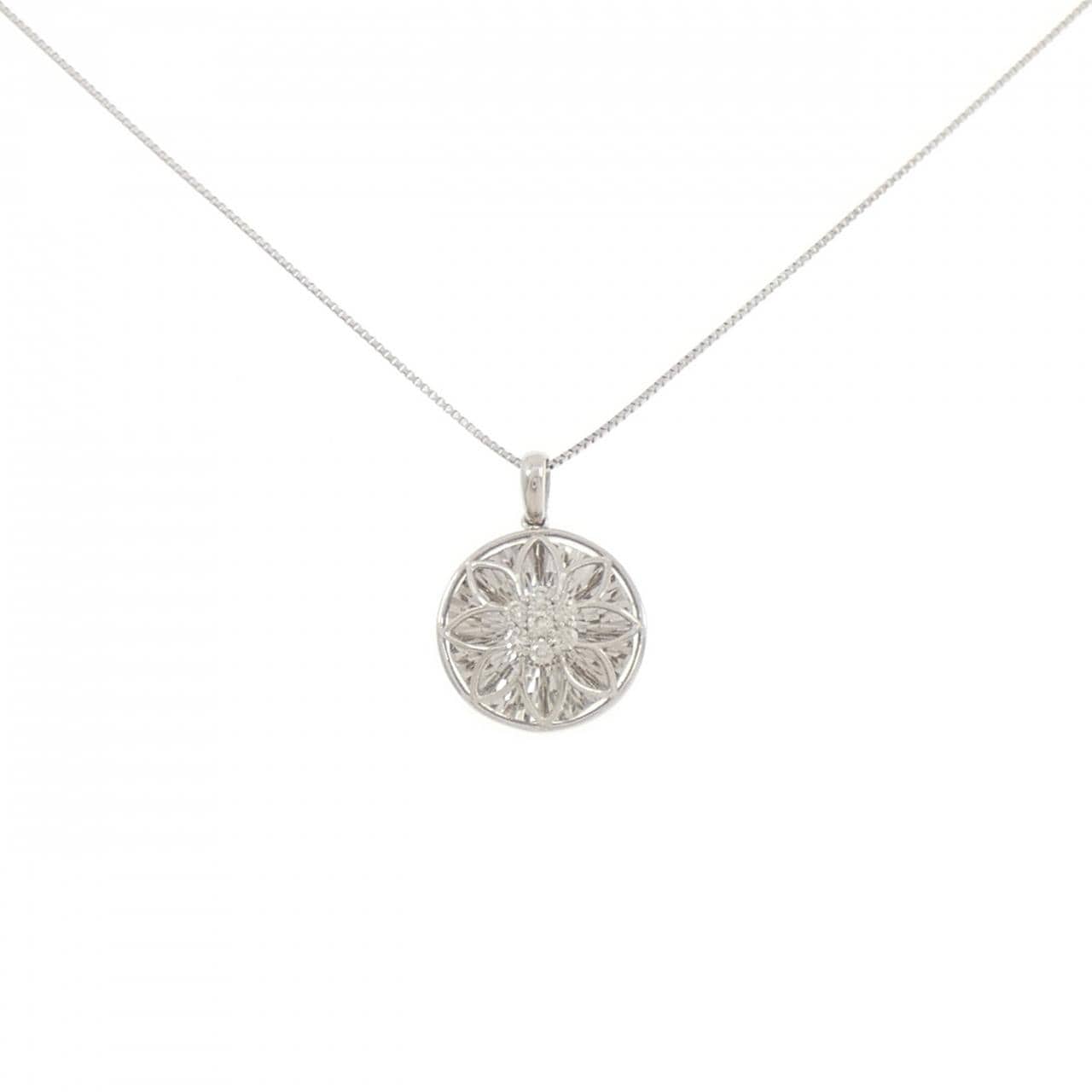 【新品】PT900/PT850 フラワー ダイヤモンド ネックレス 0.10CT