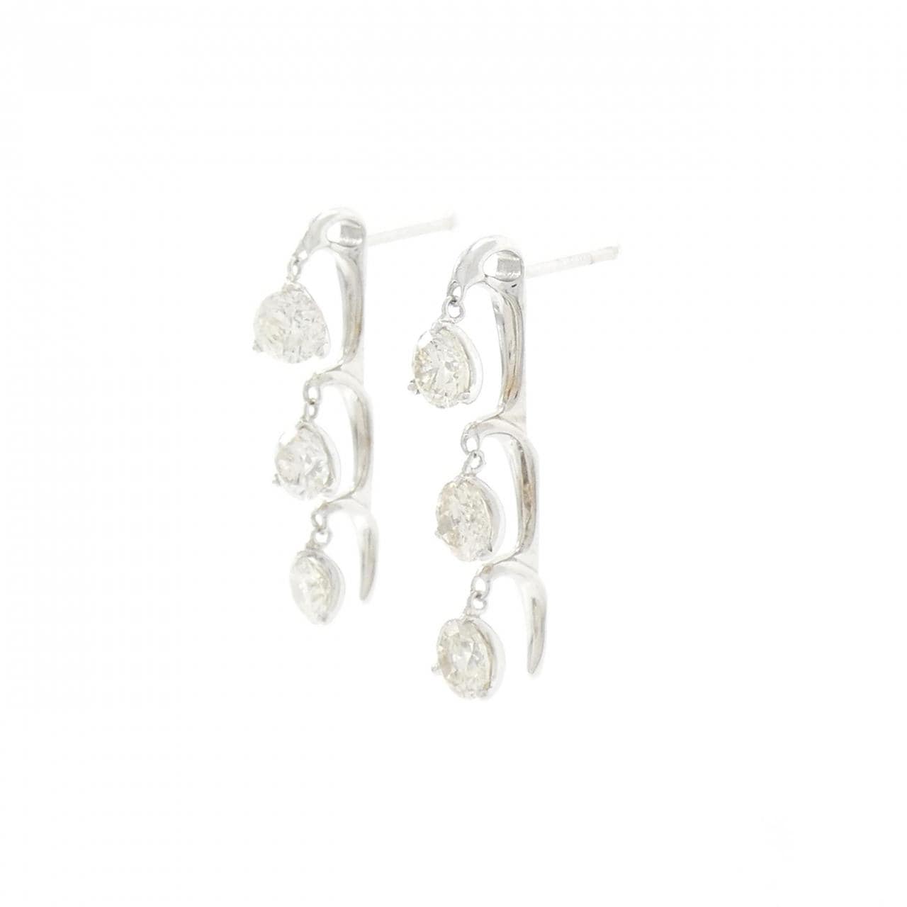 K18WG スリーストーン ダイヤモンド ピアス 2.29CT