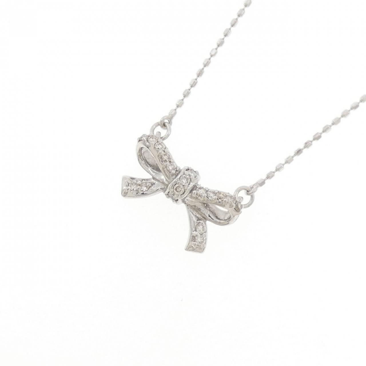 K18WG リボン ダイヤモンド ネックレス 0.13CT