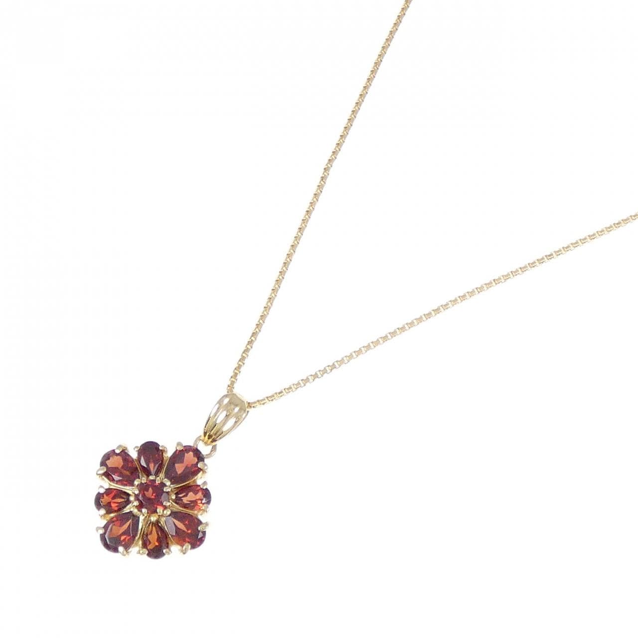 K18YG flower Garnet necklace