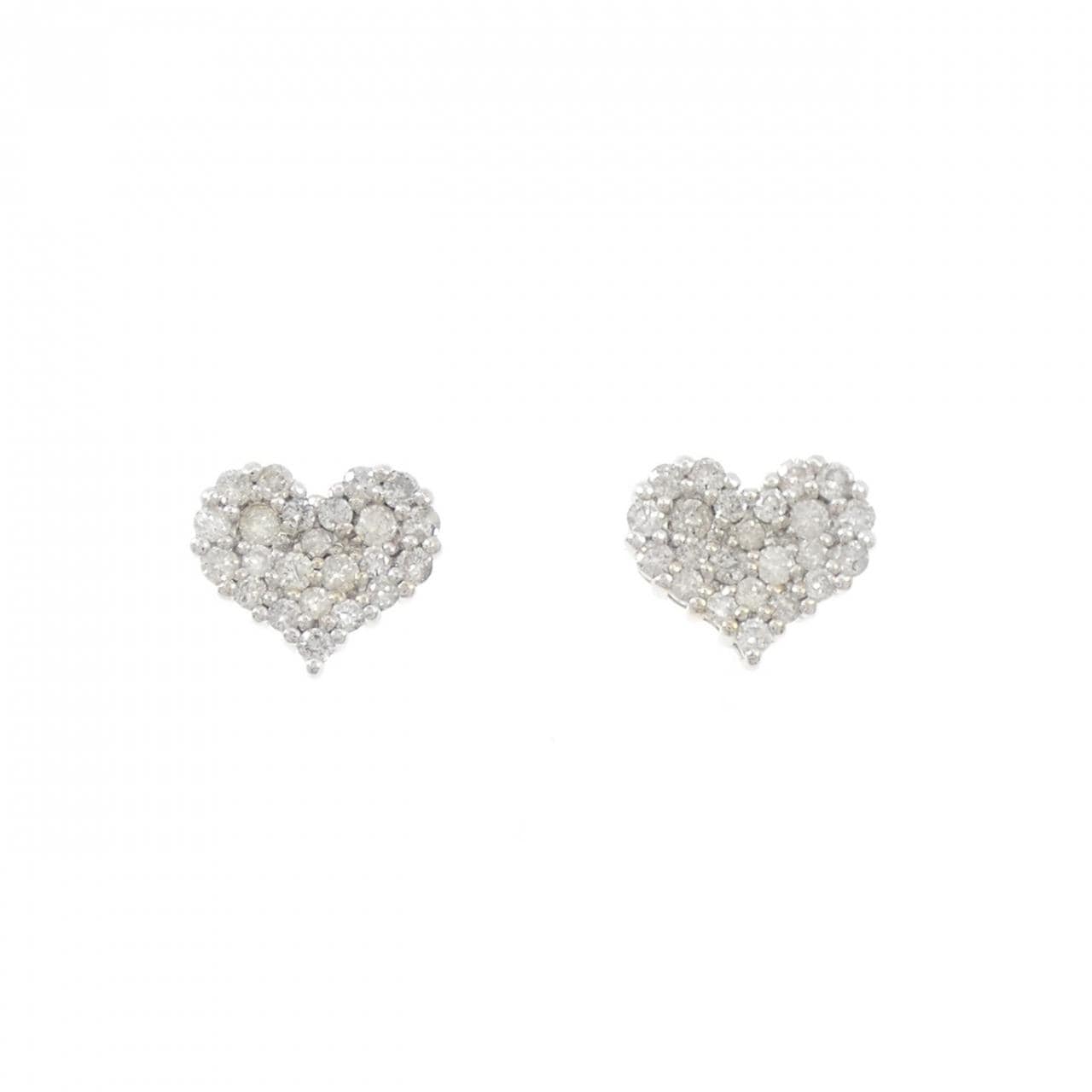 K10WG ハート パヴェ ダイヤモンド ピアス 0.58CT