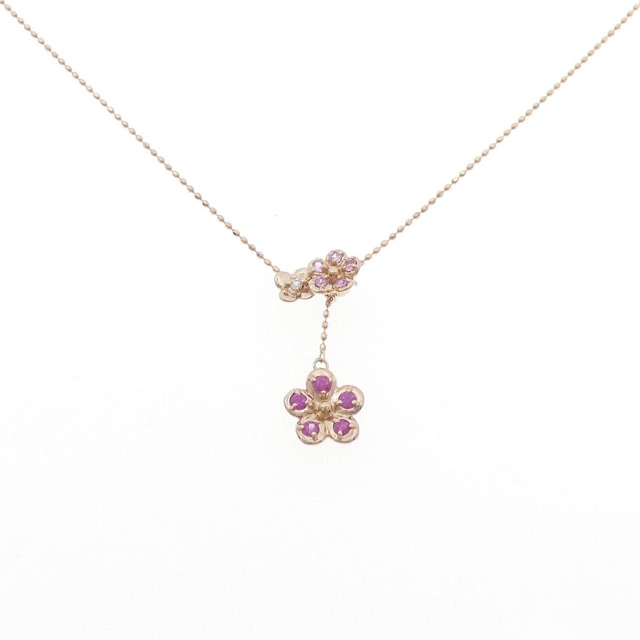 K14PG/K18PG フラワー ルビー ネックレス