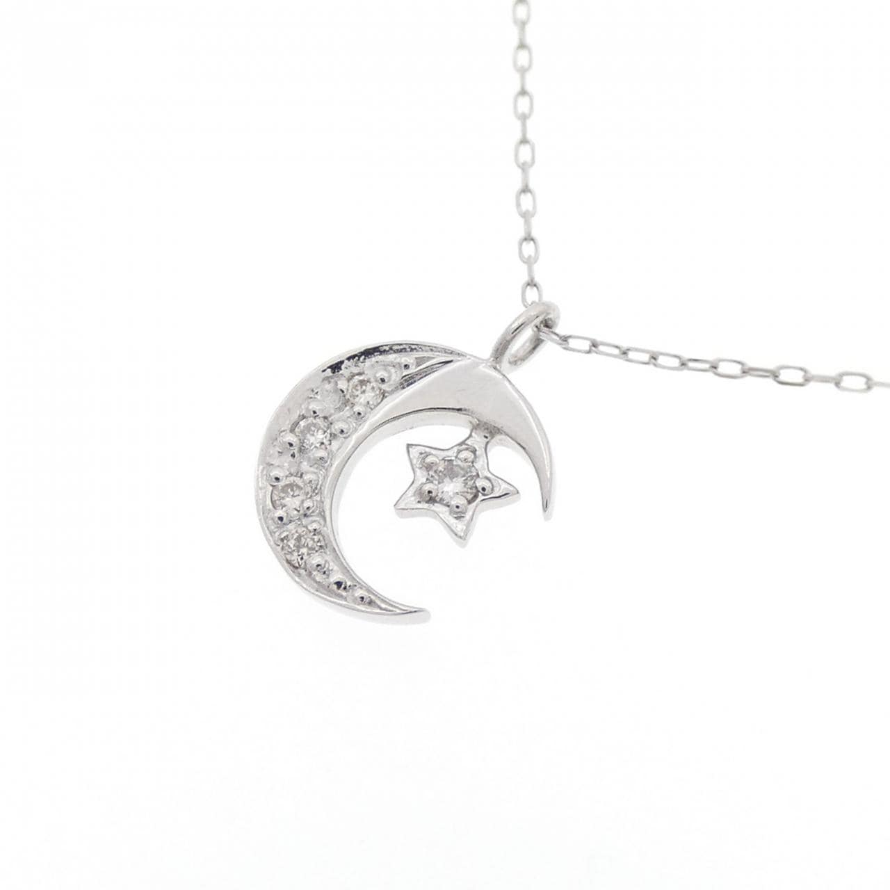 [BRAND NEW] PT900 Moon x Star Diamond Necklace 0.08CT