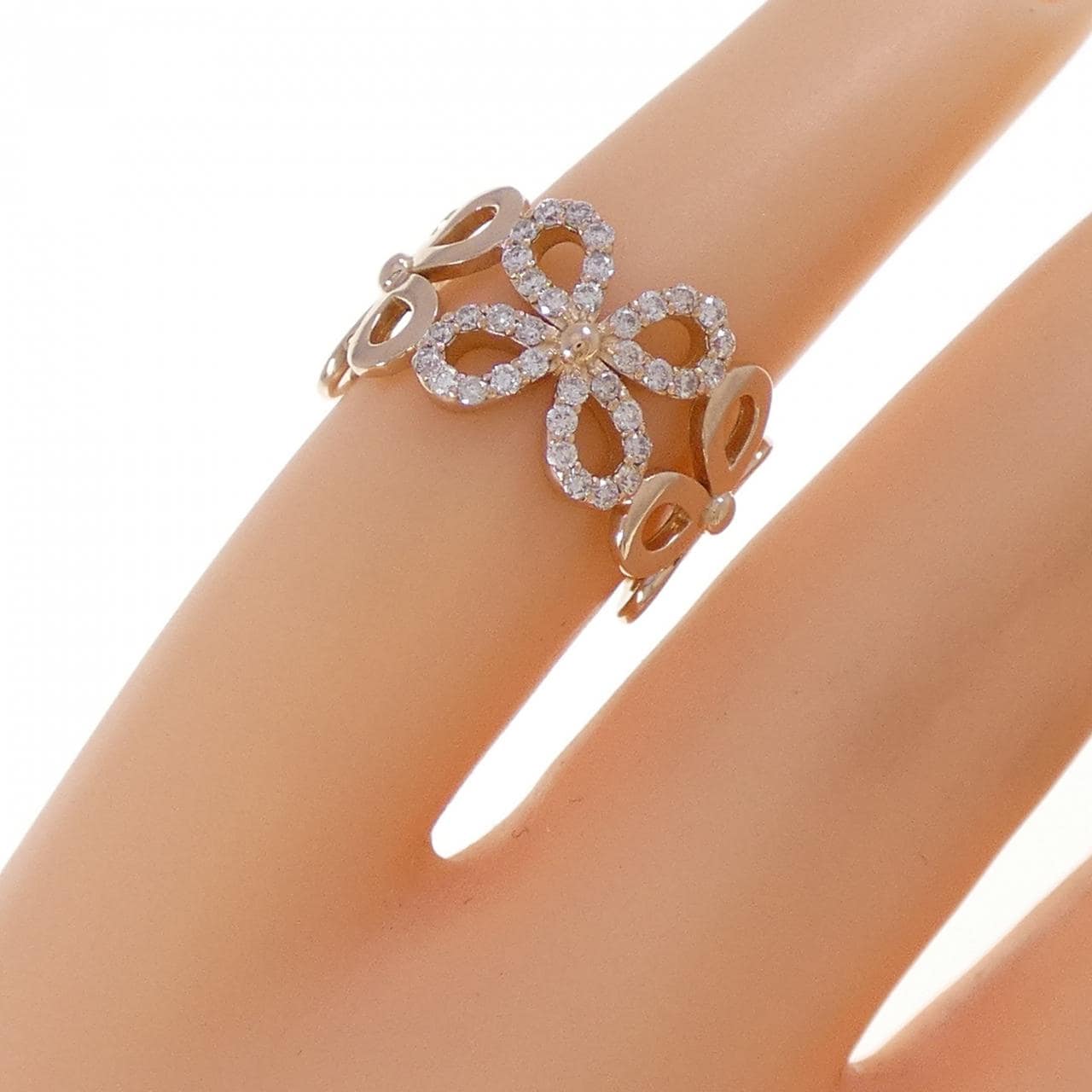K18PG フラワー ダイヤモンド ピンキーリング 0.22CT