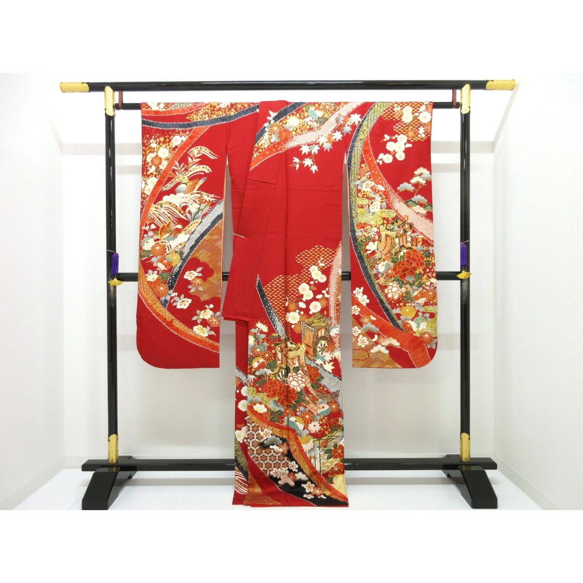 振袖　友禅金彩加工　刺繍入り　きもの・長襦袢　２点セット