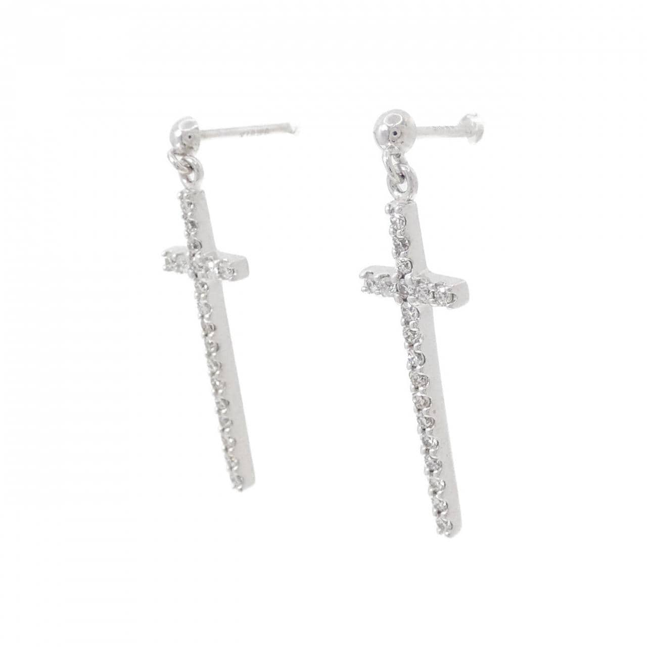 K18WG クロス ダイヤモンド ピアス 0.24CT