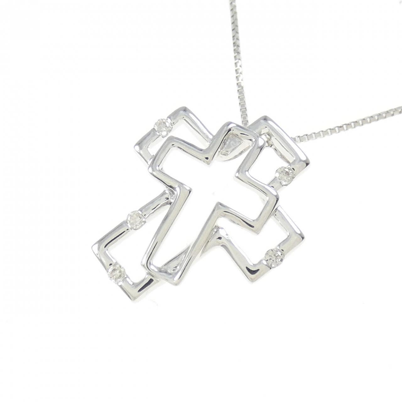 K18WG クロス ダイヤモンド ネックレス 0.05CT