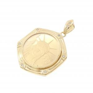 K18YG(枠) ダイヤモンド コイン ペンダント 0.07CT
