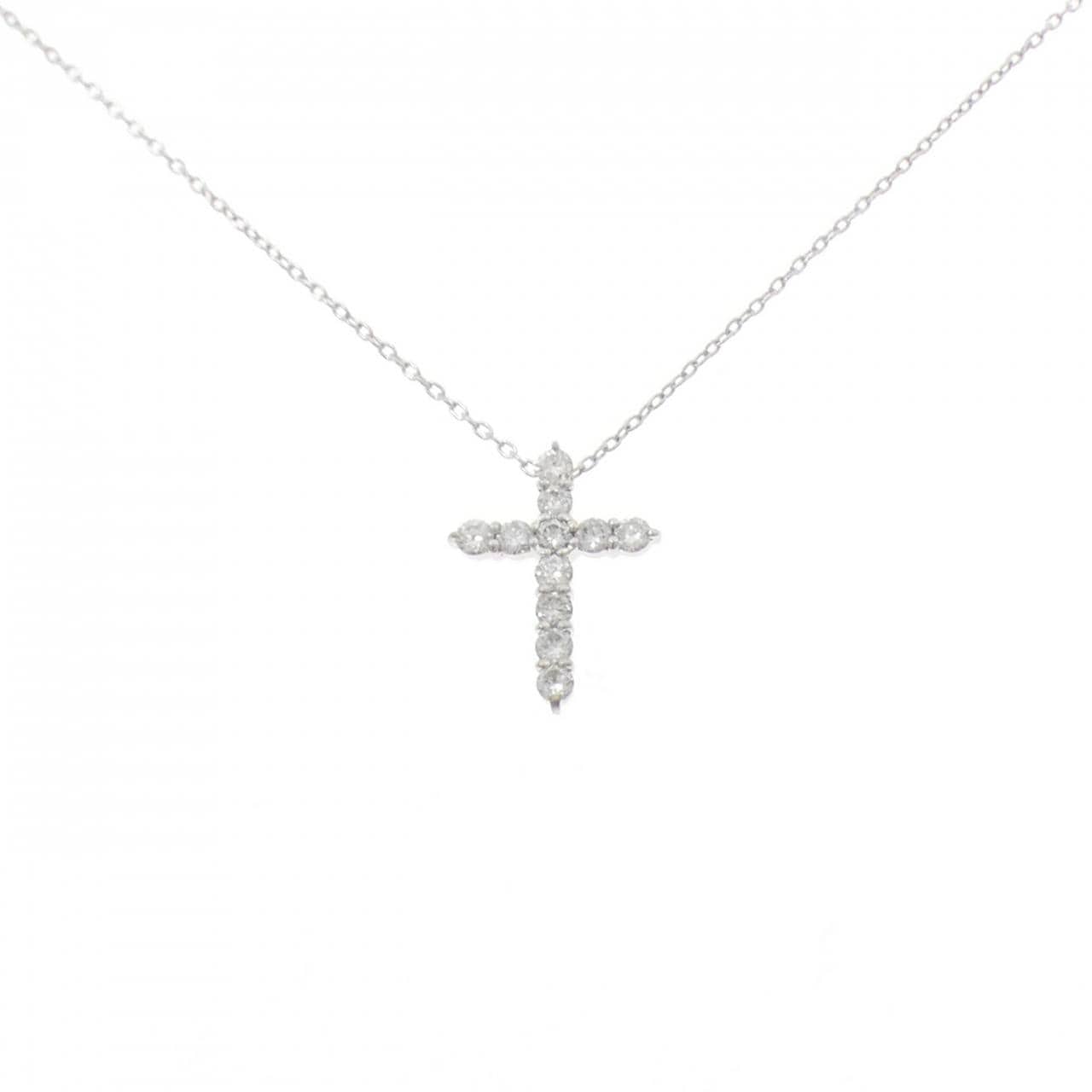 K18WG クロス ダイヤモンド ネックレス 0.22CT