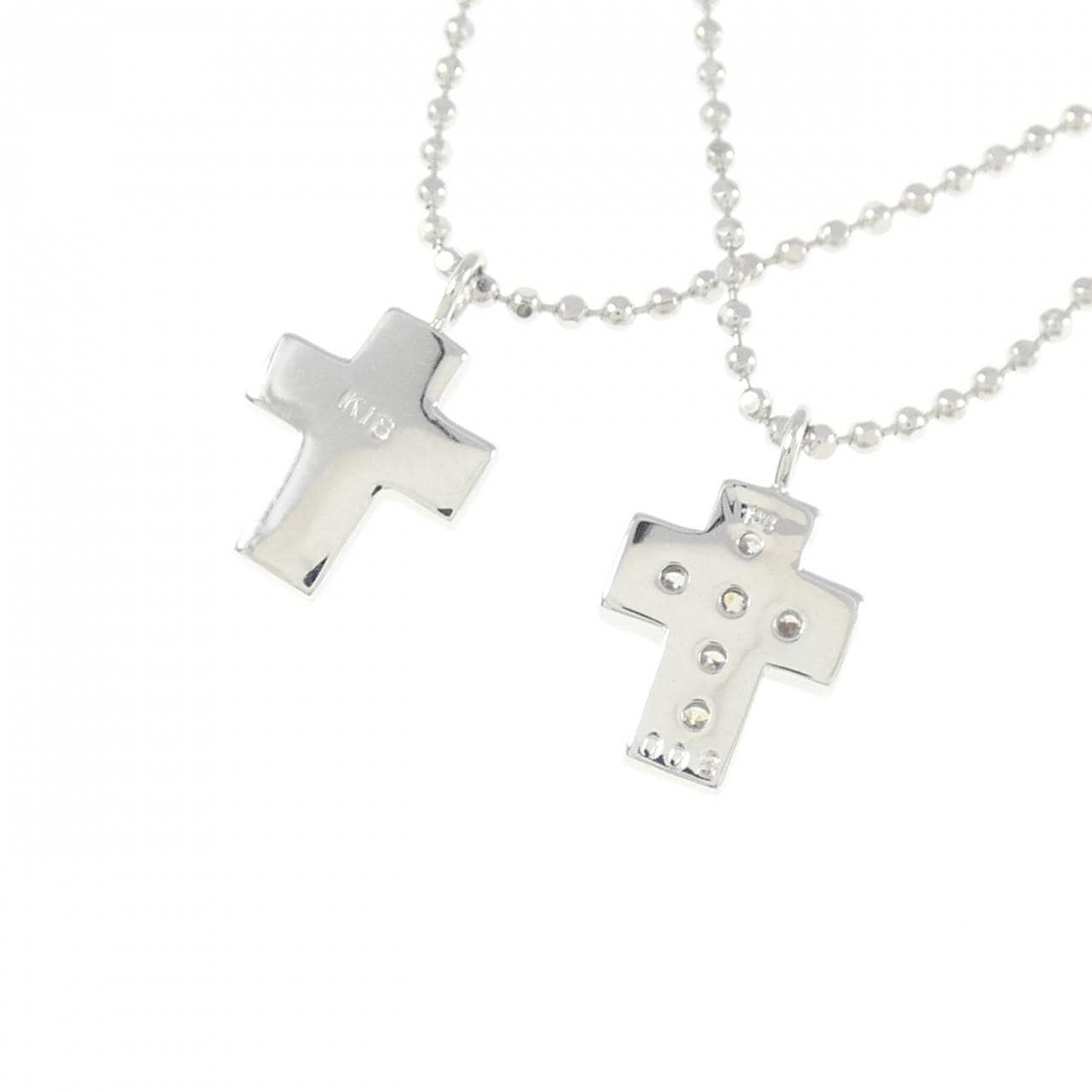 K18WG クロス ダイヤモンド ネックレス 0.08CT