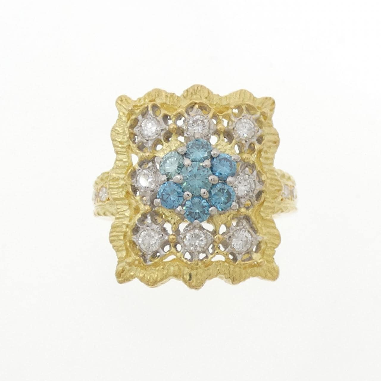 K18YG/PT900 フラワー ダイヤモンド リング 0.85CT