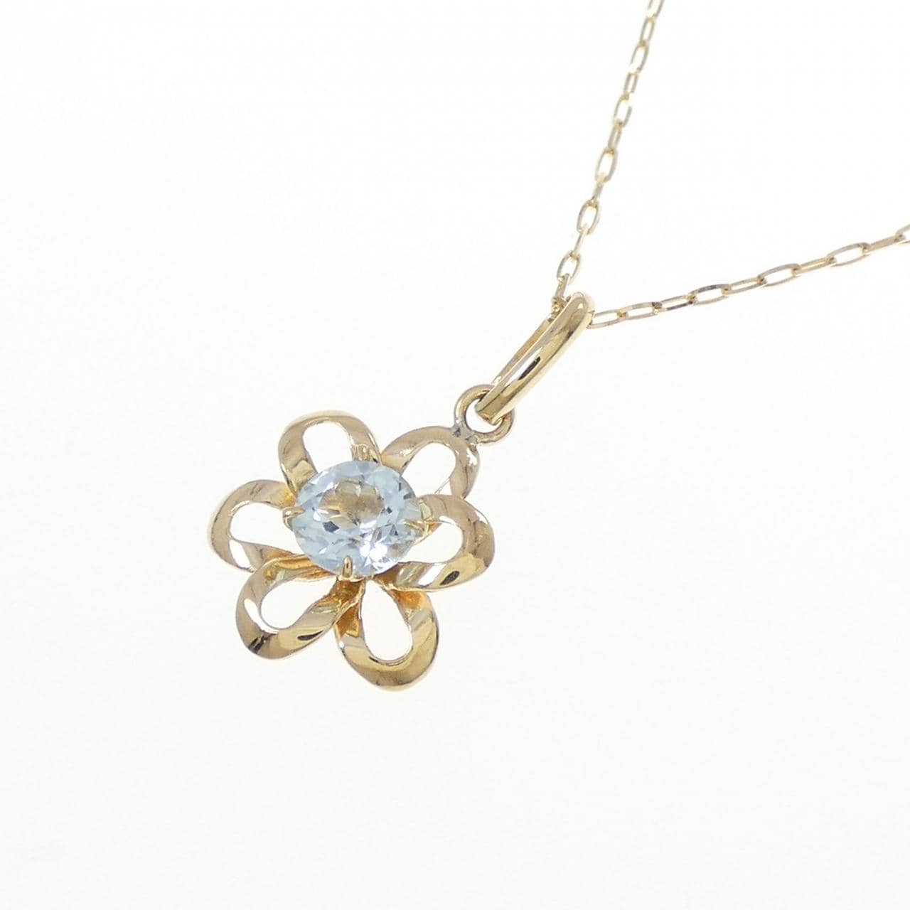 K18YG フラワー ブルートパーズ ネックレス