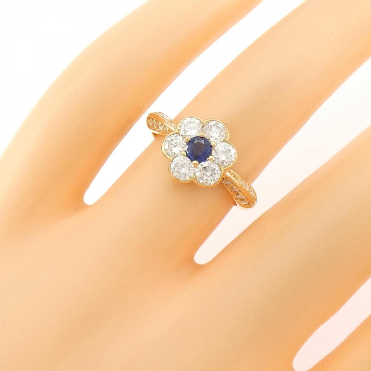 K18YG フラワー サファイヤ リング 0.21CT