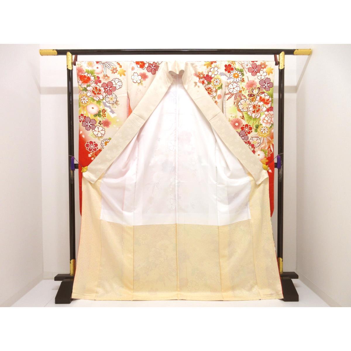 【未使用品】振袖　友禅金彩加工　刺繍入りボカシ染