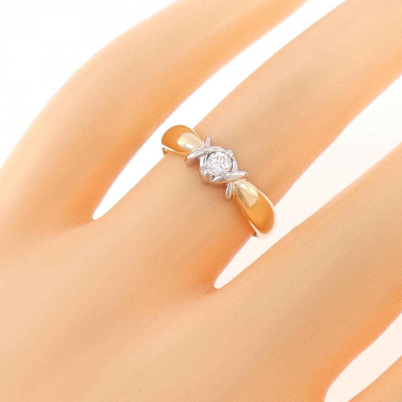 K18YG/PT900 ダイヤモンド リング 0.10CT