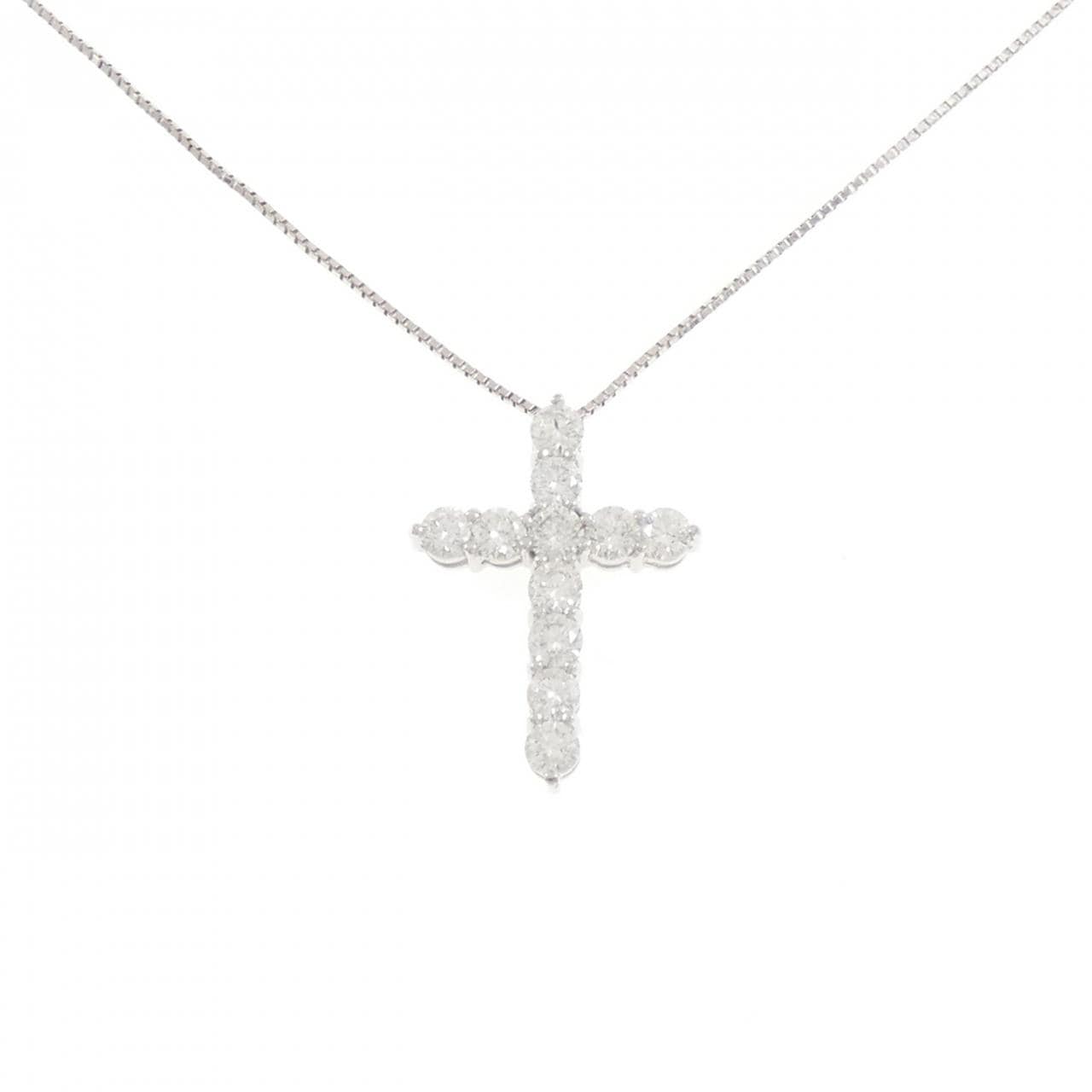 K18WG クロス ダイヤモンド ネックレス 1.00CT