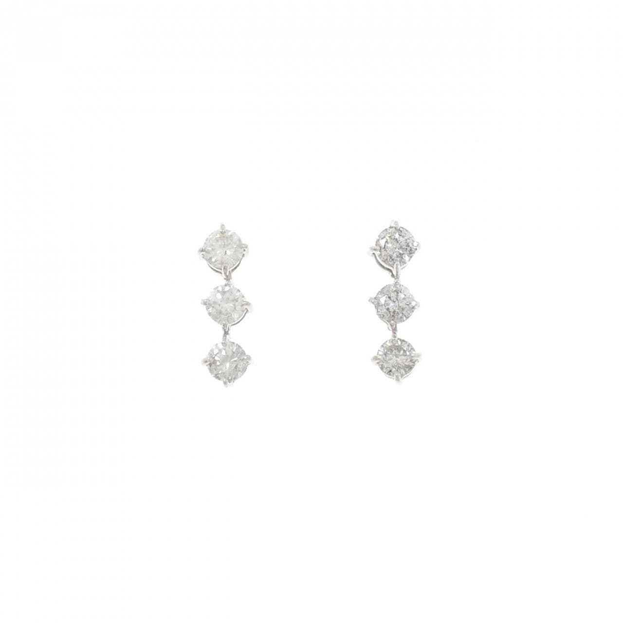 K18WG スリーストーン ダイヤモンド ピアス 1.00CT