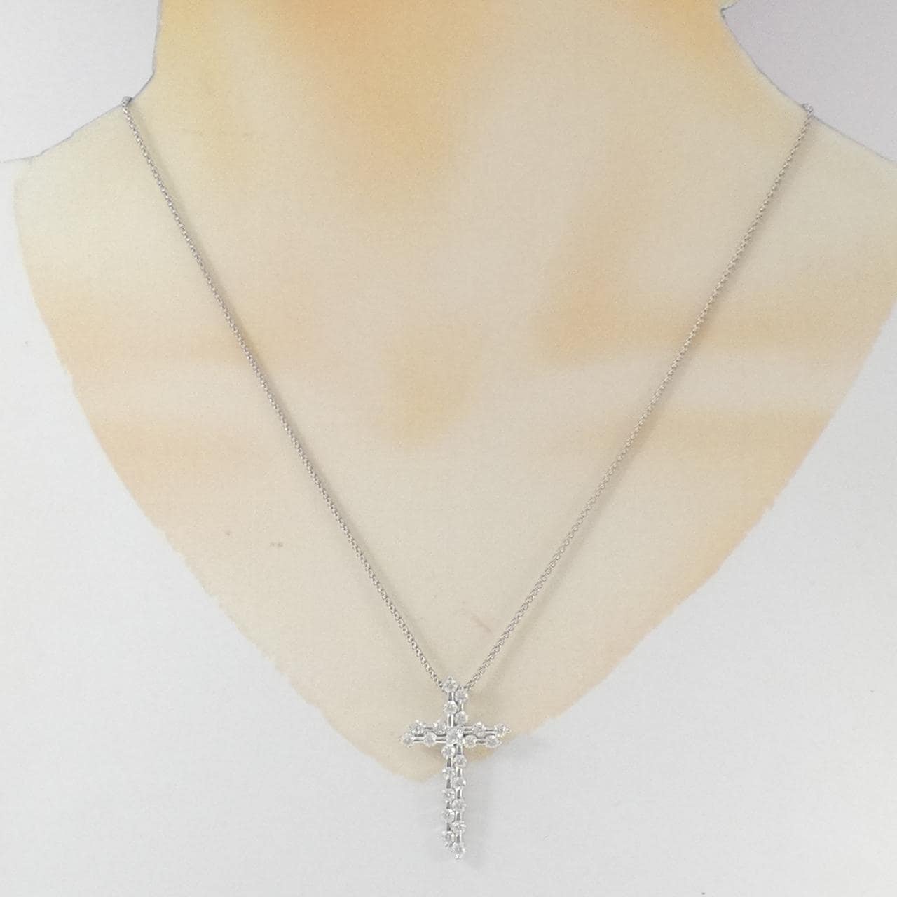 K18WG クロス ダイヤモンド ネックレス 1.12CT