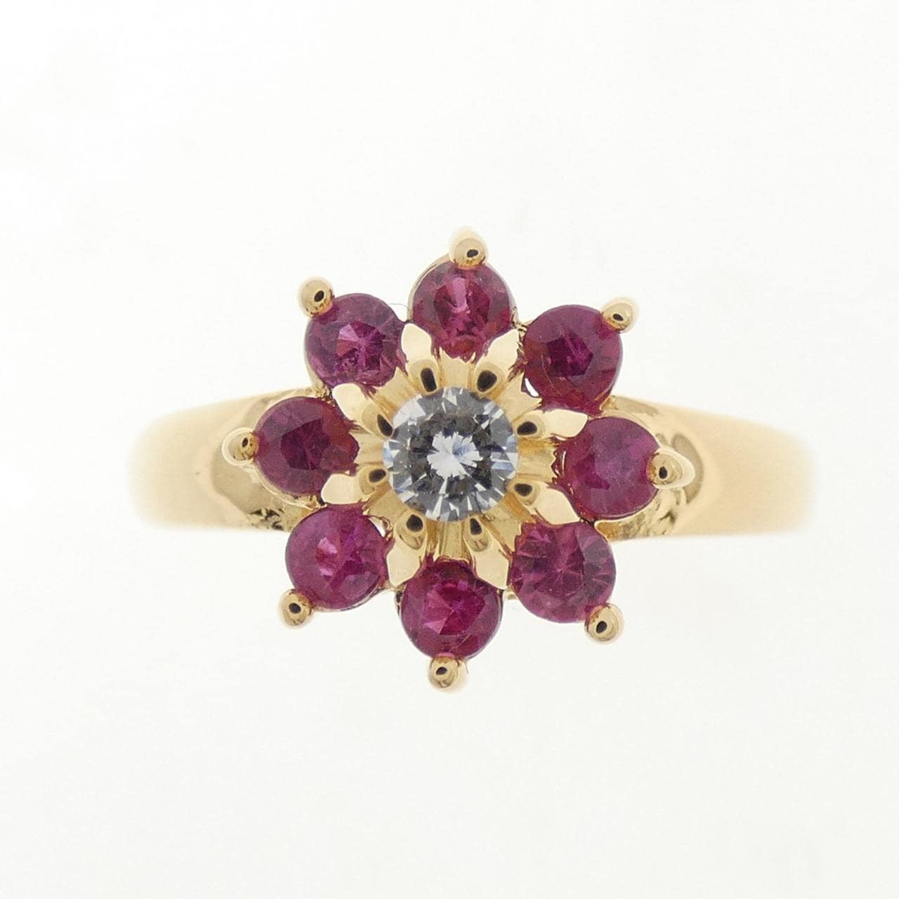 K18YG フラワー ルビー リング 0.48CT