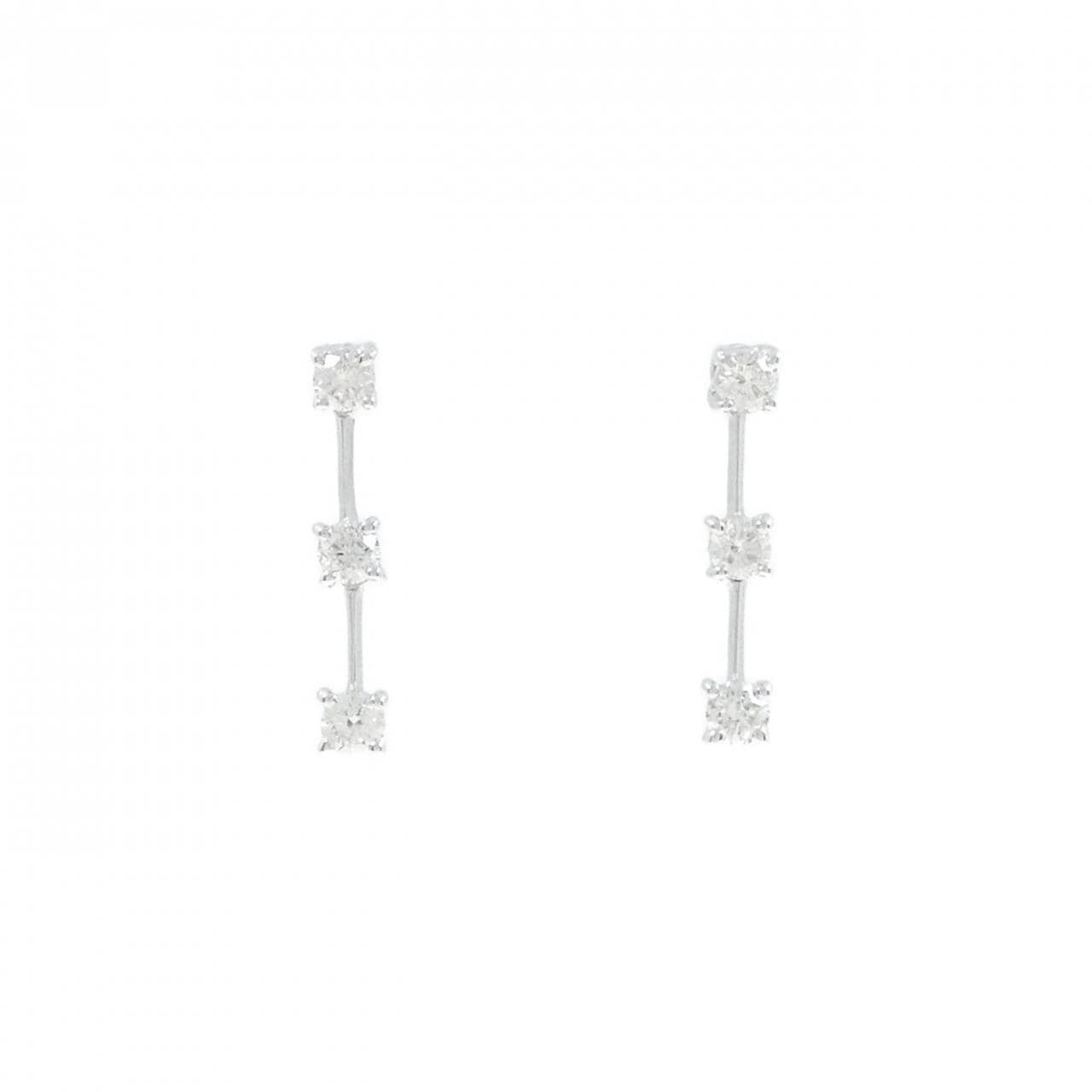 K18WG スリーストーン ダイヤモンド ピアス 0.50CT