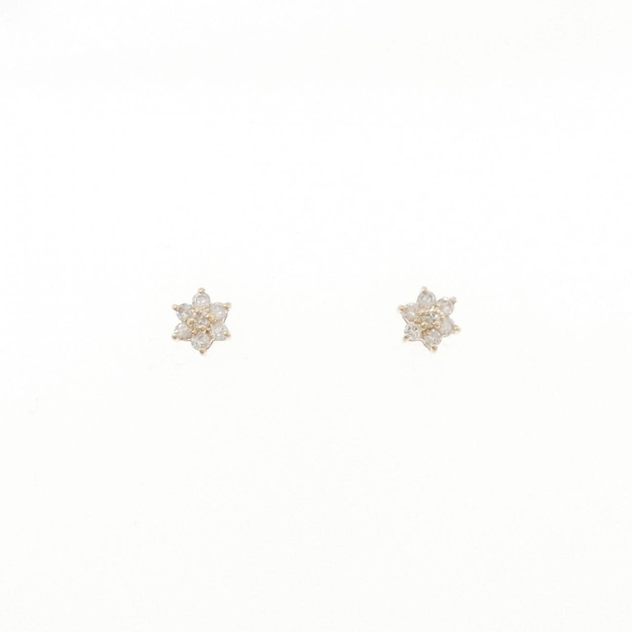 K18PG フラワー ダイヤモンド ピアス 0.12CT