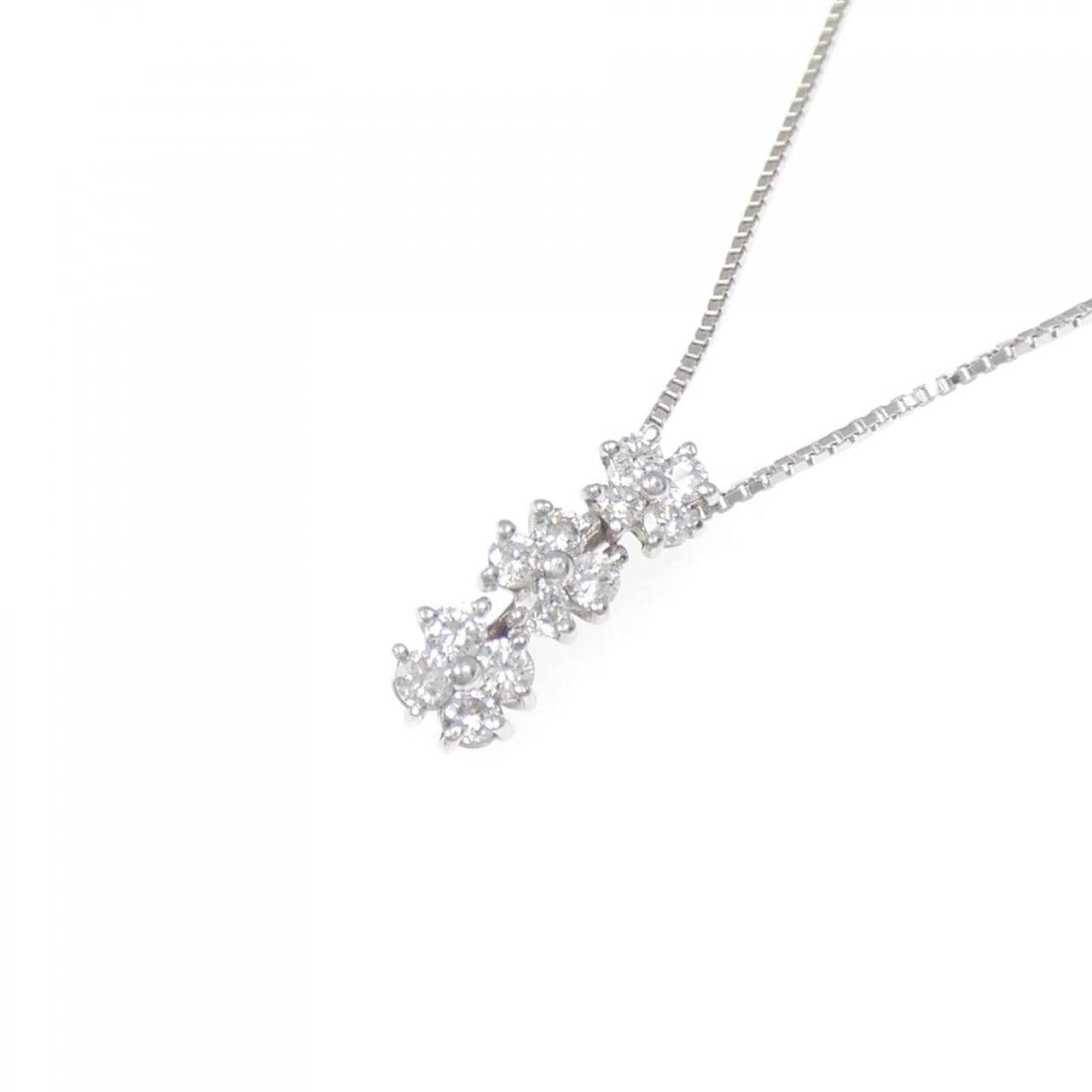 K18WG フラワー ダイヤモンド ネックレス 0.30CT