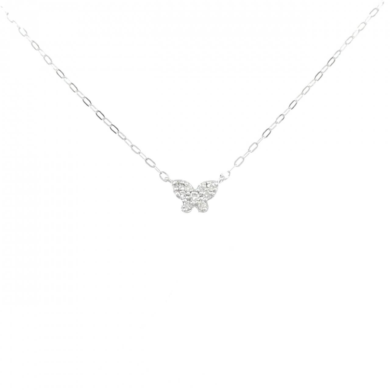 K18WG バタフライ ダイヤモンド ネックレス 0.06CT
