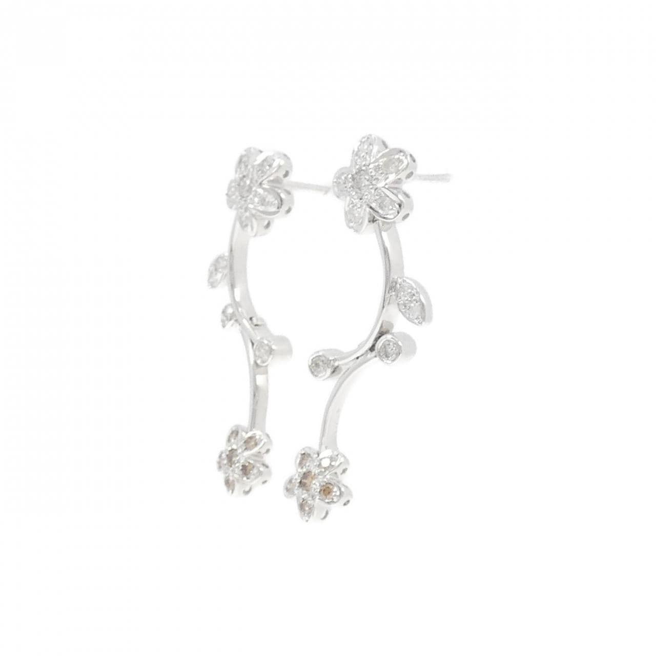 K18WG/750WG フラワー ダイヤモンド ピアス 0.50CT