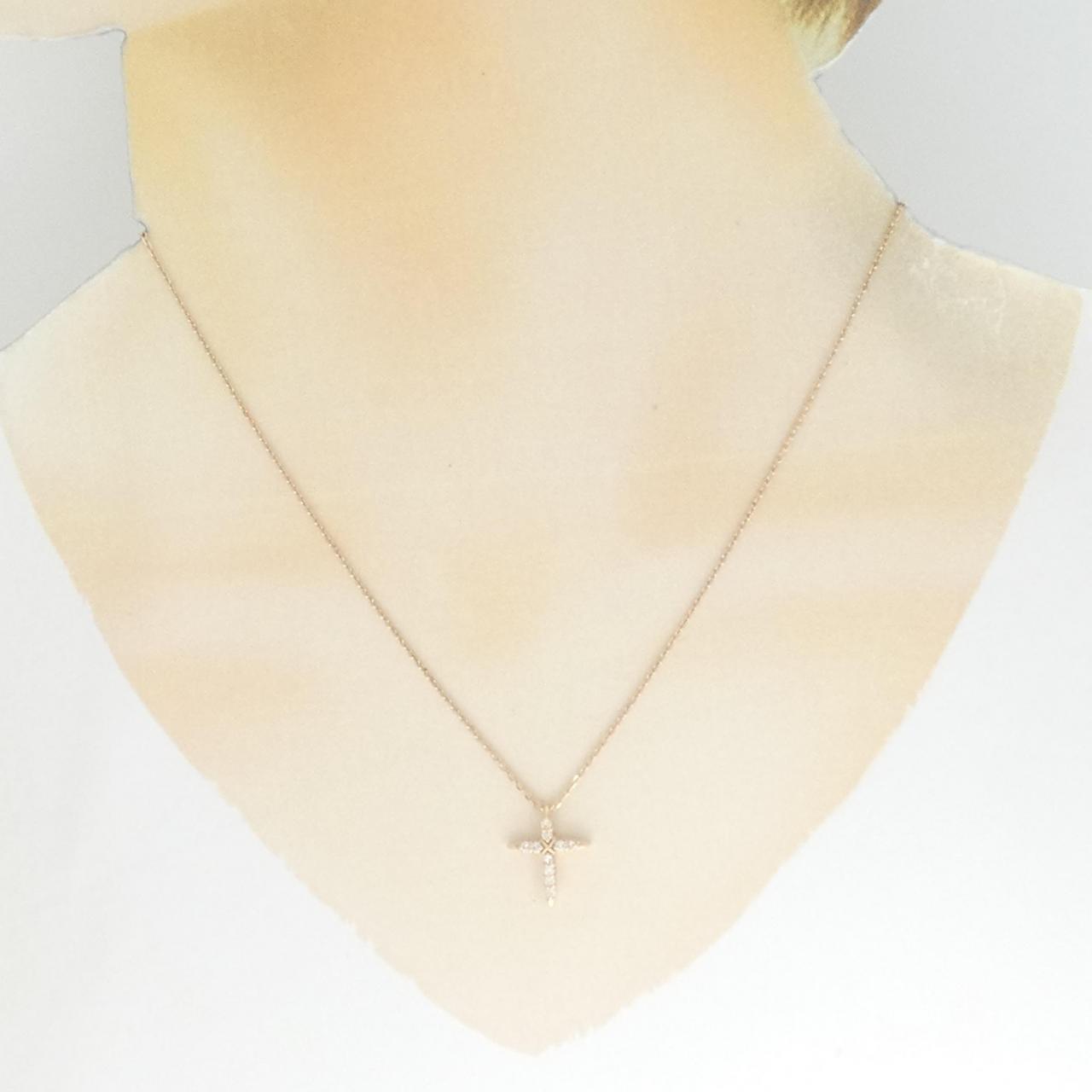 K10PG クロス ダイヤモンド ネックレス 0.17CT
